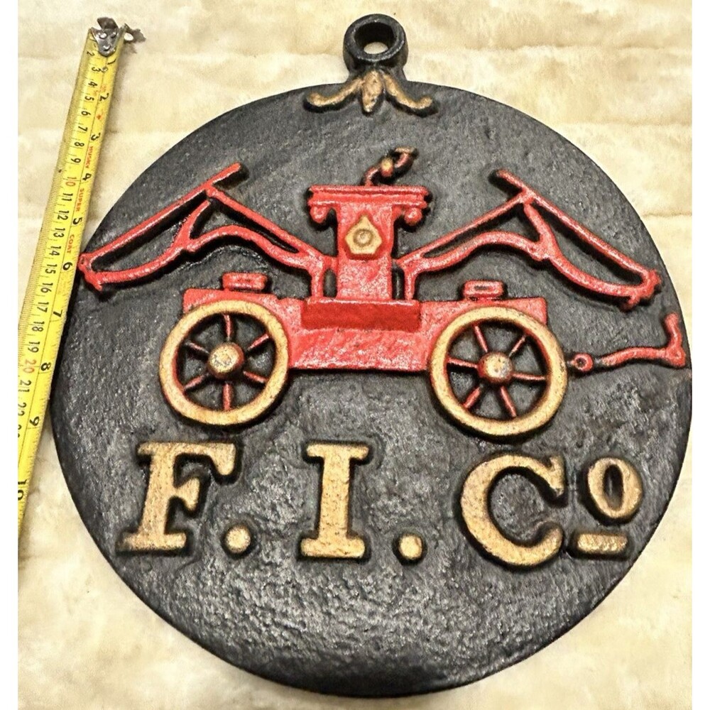 Antique Cast Iron FIC Firefighter Insurance Company Plaque Fire Marker Gift